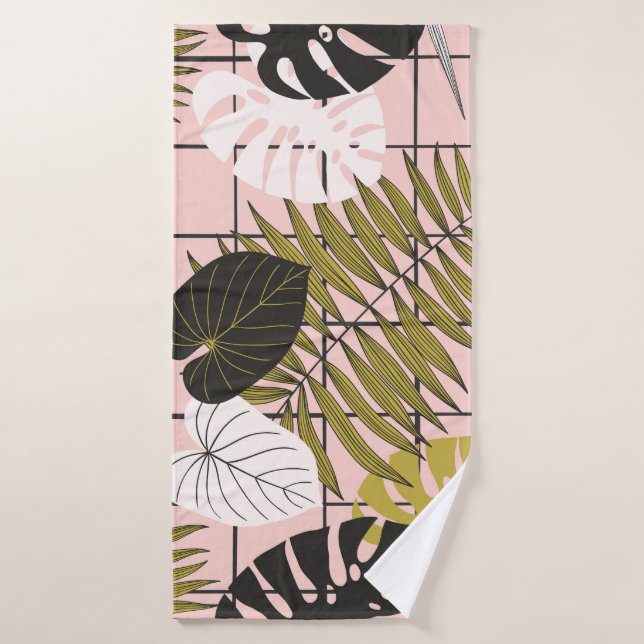 Tropische Blätter, Blume, handgemalte Muster. Badehandtuch (Badehandtuch)