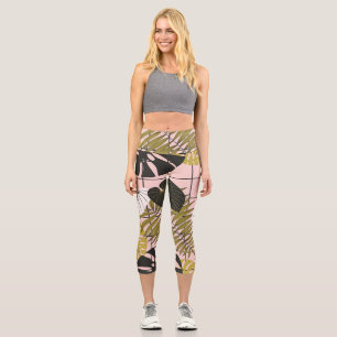 Tropische Blätter, Blume, handgemalte Muster. Capri Leggings
