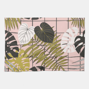 Tropische Blätter, Blume, handgemalte Muster. Geschirrtuch