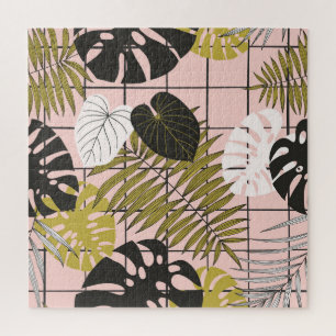 Tropische Blätter, Blume, handgemalte Muster. Puzzle