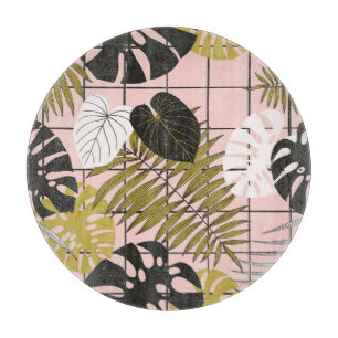 Tropische Blätter, Blume, handgemalte Muster. Schneidebrett