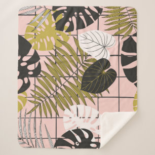 Tropische Blätter, Blume, handgemalte Muster. Sherpadecke