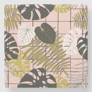Tropische Blätter, Blume, handgemalte Muster. Steinuntersetzer