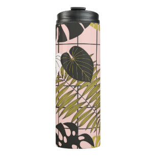 Tropische Blätter, Blume, handgemalte Muster. Thermosbecher