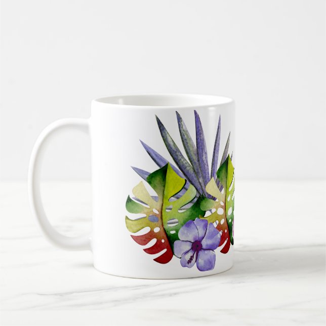 Tropische Blätter Blume Hawaii Farbenfrohe Wasserf Kaffeetasse (Links)