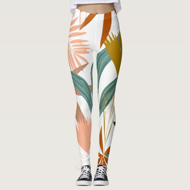 Tropische Blätter Blume Leggings (Vorderseite)