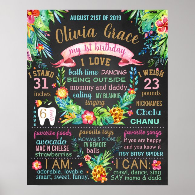 Tropische Blätter Blume Luau Hawaiian Zeichen Poster (Vorne)