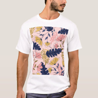 Tropische Blätter Blume Vintag drucken T-Shirt