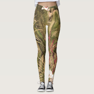 Tropische Blätter Blume Wasserfarben Muster Leggings