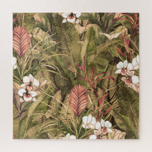 Tropische Blätter Blume Wasserfarben Muster Puzzle