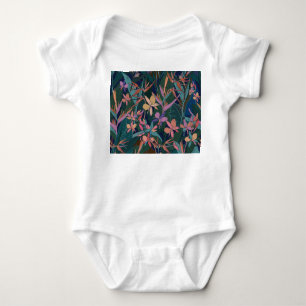 Tropische Blätter, Blumen: liniertes Vintage. Baby Strampler