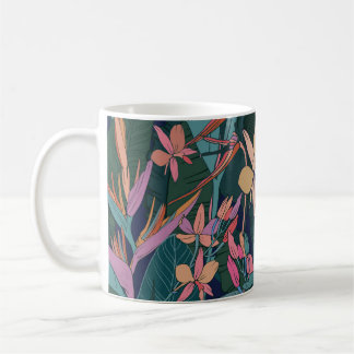 Tropische Blätter, Blumen: liniertes Vintage. Kaffeetasse