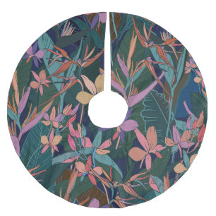 Tropische Blätter, Blumen: liniertes Vintage. Polyester Weihnachtsbaumdecke