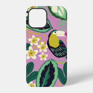 Tropische Blätter, Blumen und Tukan-Vogel nahtlose iPhone 12 Hülle