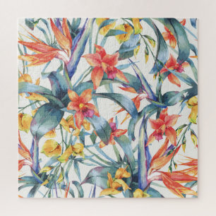 Tropische Blätter Blumen Vintage Botanisch Puzzle