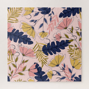 Tropische Blätter Blumen Vintage-Druck Puzzle