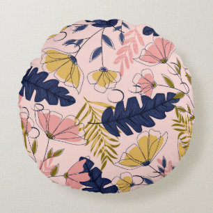 Tropische Blätter Blumen Vintage-Druck Rundes Kissen