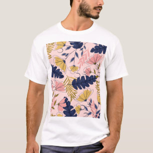 Tropische Blätter Blumen Vintage-Druck T-Shirt