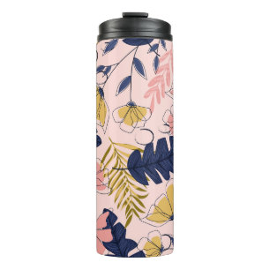 Tropische Blätter Blumen Vintage-Druck Thermosbecher