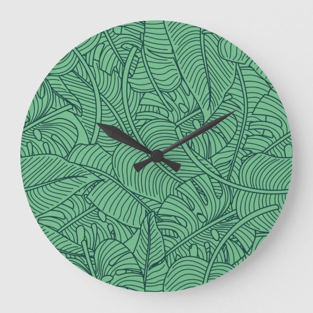 Tropische Blätter Blumenmuster Große Wanduhr (Vorderseite)