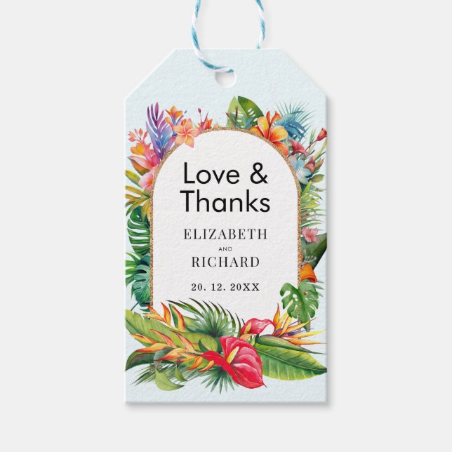Tropische Blätter Blumenstrände Hochzeit Geschenkanhänger (Vorderseite)