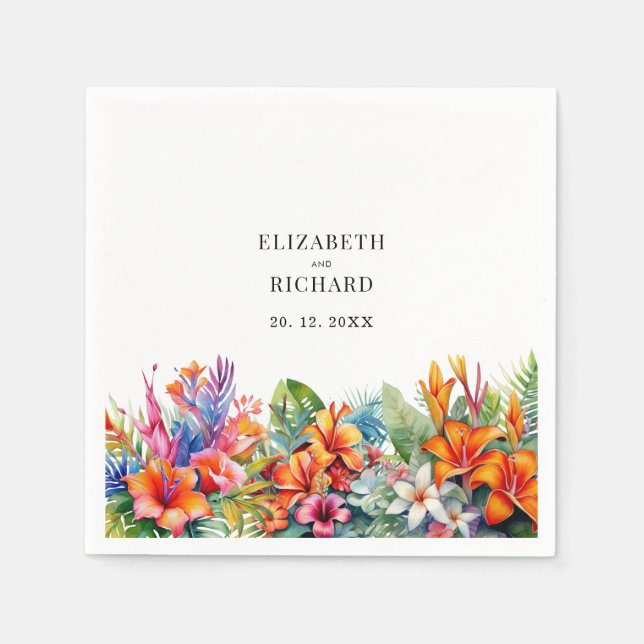 Tropische Blätter Blumenstrände Hochzeit Serviette (Vorderseite)