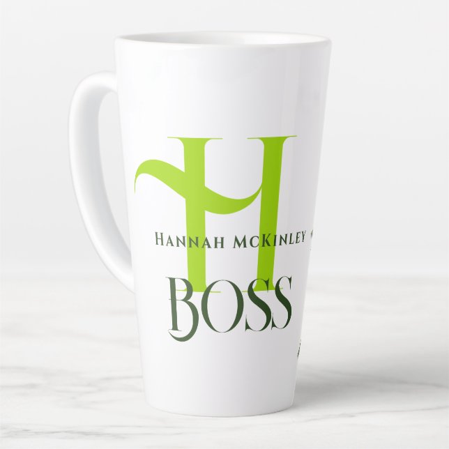 Tropische Blätter Boss Monogramm Latte-Tasse Milchtasse (Linke Ecke)