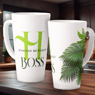 Tropische Blätter Boss Monogramm Latte-Tasse Milchtasse