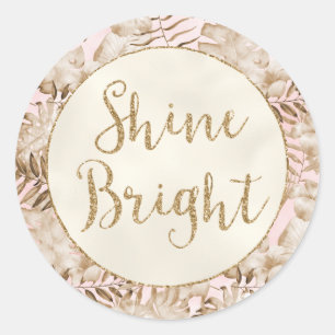 Tropische Blätter Cream Blush Gold Glitzer Shine Runder Aufkleber