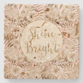 Tropische Blätter Cream Blush Gold Glitzer Shine Steinuntersetzer