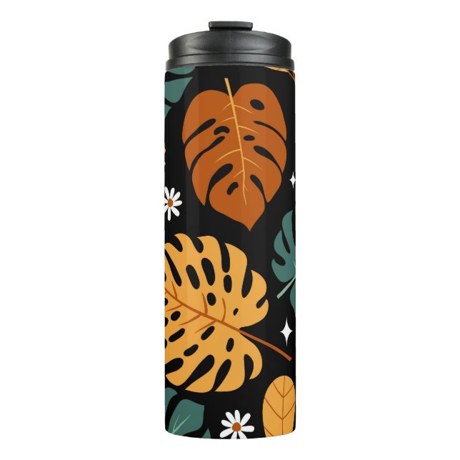 Tropische Blätter: Dunkel Vintag nahtlos. Thermosbecher (Vorderseite)