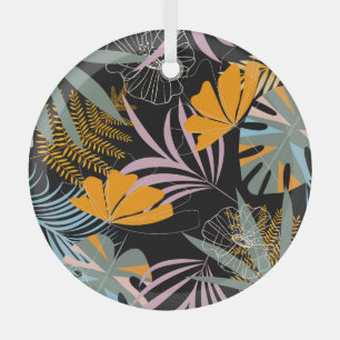 Tropische Blätter: Dunkler Vintage-Druck. Ornament Aus Glas