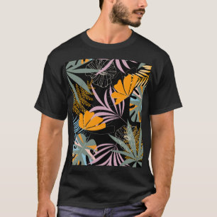 Tropische Blätter: Dunkler Vintage-Druck. T-Shirt