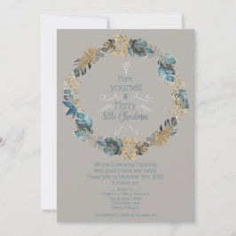 Tropische Blätter Dusty Blue Gold Weihnachts-Party Feiertagskarte