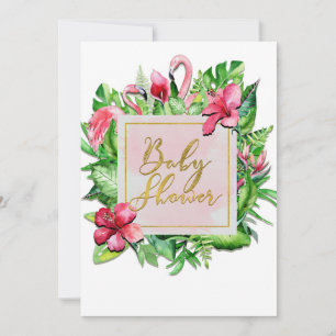 Tropische Blätter Flamingos Baby Shower Einladunge Einladung