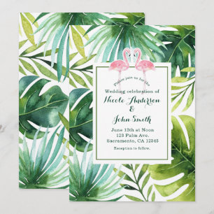 Tropische Blätter & Flamingos Hochzeiten Einladung