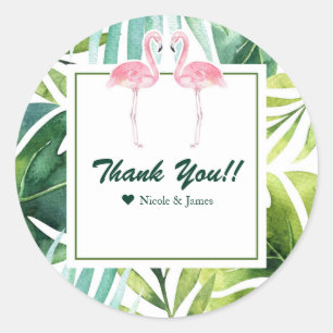 Tropische Blätter & Flamingos Hochzeitsgeschenk Ch Runder Aufkleber