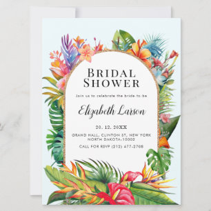 Tropische Blätter Florale Strandhochzeit Einladung
