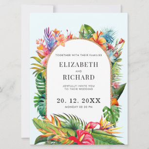 Tropische Blätter Florale Strandhochzeit Einladung