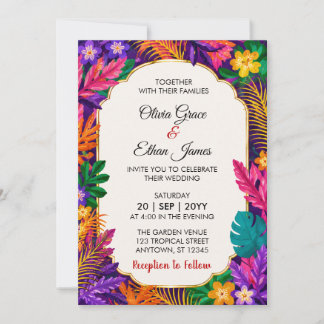 Tropische Blätter Florales Design Hochzeit Einladung