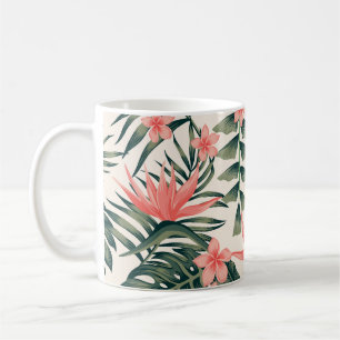 Tropische Blätter, fröhliche Strandtapete. Kaffeetasse