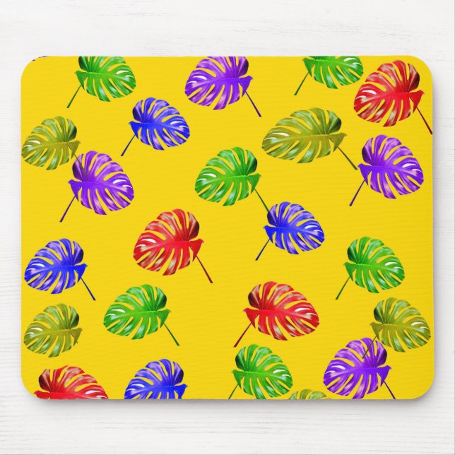 Tropische Blätter Gelbe Hintergrundmousepad Mousepad (Vorne)