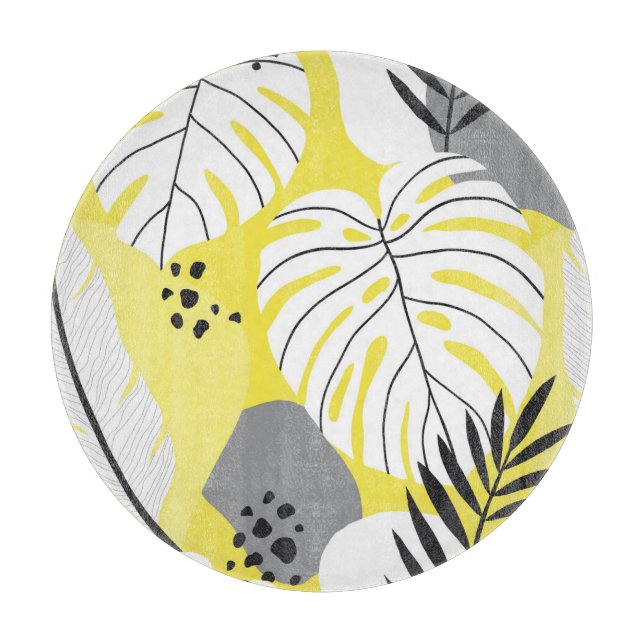 Tropische Blätter, gelbe Vintage Abbildung. Schneidebrett (Vorderseite)