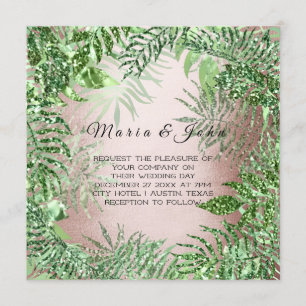 Tropische Blätter Glitzer Garden Rose Gold Minze G Einladung