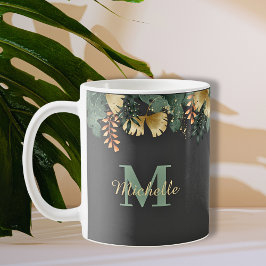 Tropische Blätter Glitzer Monogram Thermal Tumbler Kaffeetasse