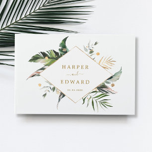Tropische Blätter Gold Green Wedding Gästebuch