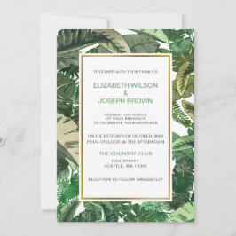 Tropische Blätter Goldgrün botanische Hochzeit Einladung