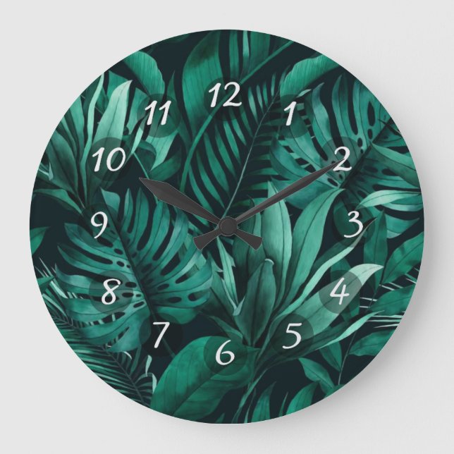 Tropische Blätter Große Wanduhr (Vorderseite)
