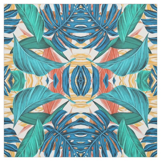 Tropische Blätter grün und blau Stoff (Muster)
