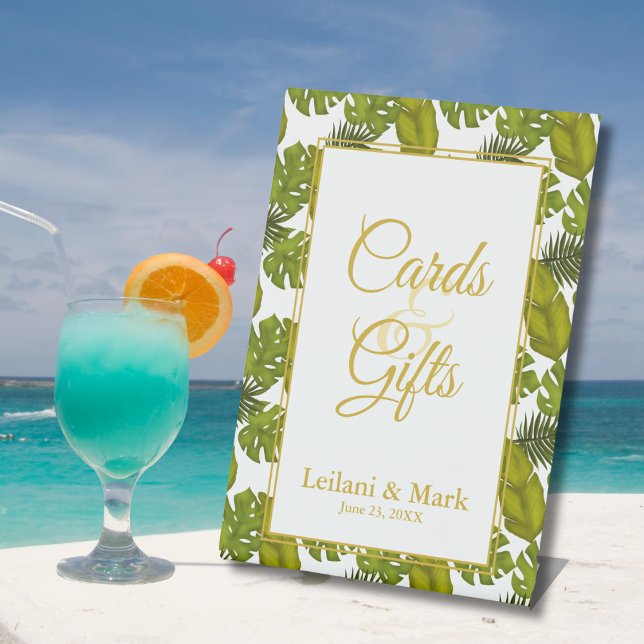 Tropische Blätter Grüne Gold Cards und Geschenke H Sockelschild (Von Creator hochgeladen)